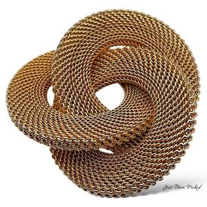 Vintage Brooch Mesh Chain‎ Swirl Interlocking Circle Gold Tone